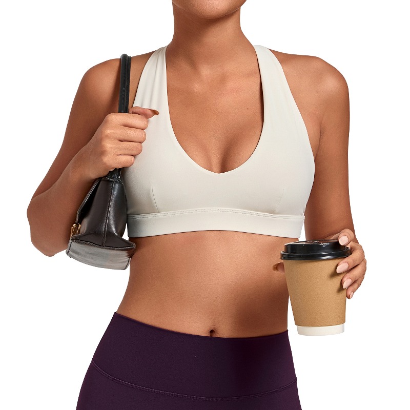 Sports Bra Racerback - เสื้อชั้นในกีฬาสำหรับผู้หญิง Samless แบบไม่มีสาย ช่วยกระชับ ลดการสั่นสะเทือน สายคล้องคอแบบฮอลเตอร์