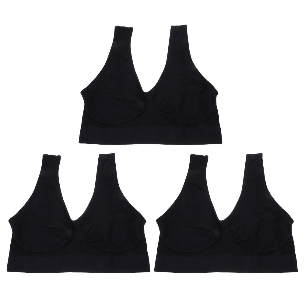 Wirefree Bra Comfort - ชุดชั้นในกีฬาโยคะแบบไร้ตะเข็บ 3 ชิ้น สำหรับผู้หญิง สีดำ ไซส์